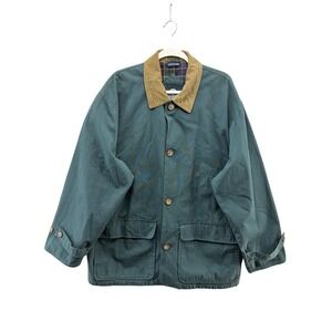 Woodlake Barn Chore Jacket Mens XL Green Canvas Corduroy Collar Plaid Lined